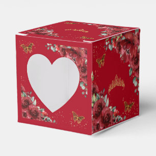 Rote florale goldene Schmetterlinge Quinceanera 15 Geschenkschachtel