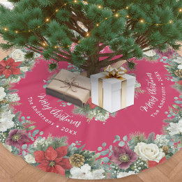 Rote florale Poinsettie Elegante botanische Weihna Polyester Weihnachtsbaumdecke