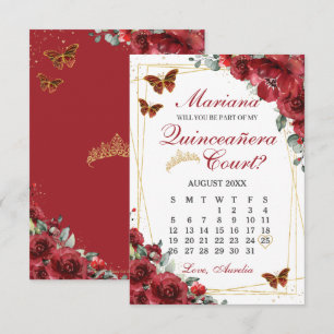 Rote florale Quinceanera 15 Hof-Antragskarte RSVP Karte