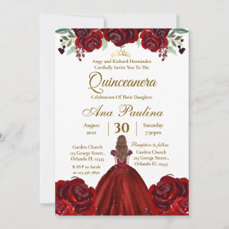 Rote Florale Quinceañera-Einladung Einladung