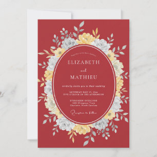 Rote florale Romantik-Hochzeit Einladung