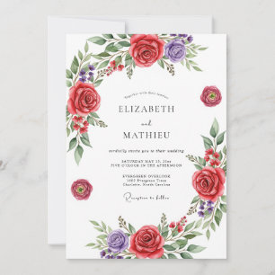Rote florale romantische Hochzeit Einladung