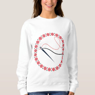 Rote florale Stickerei Nadel und Faden Ästhetik Sweatshirt
