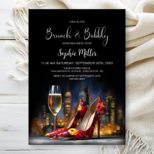 Rote florale Stöckelschuhe Brunch und Sekt Einladung