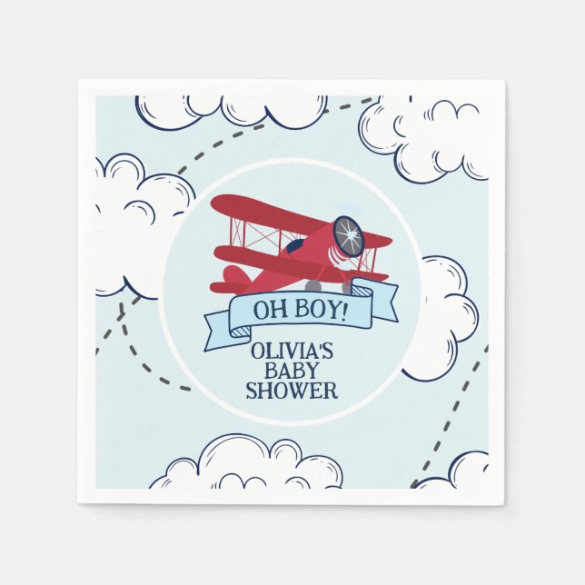 Rote Flugzeug-Baby-Party Serviette (Vorderseite)