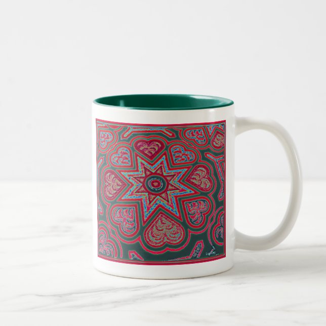 Rote Folk Art Hearts Tasse (Rechts)