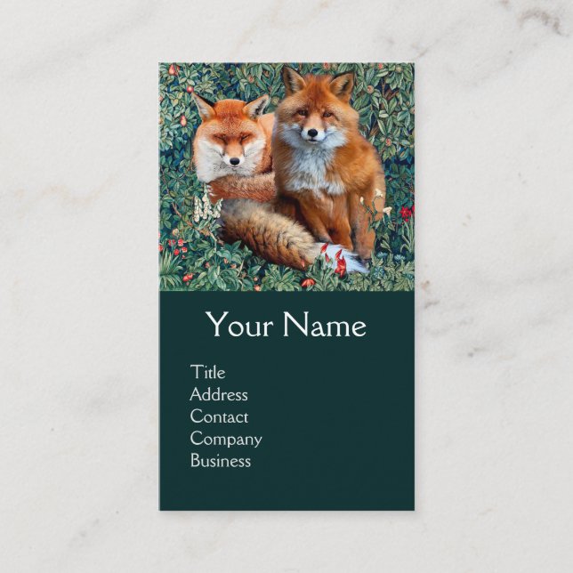 ROTE FOXE UNTER GREENERIE, FOLIAGE, BLUME Monogram Visitenkarte (Vorderseite)