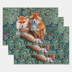 ROTE FOXE UNTER GRÖSSE, FOLIAGE UND BLUME GESCHENKPAPIER SET