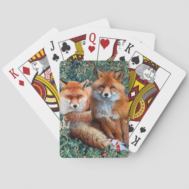 ROTE FOXE UNTER GRÖSSE, FOLIAGE UND BLUME SPIELKARTEN (Rückseite)