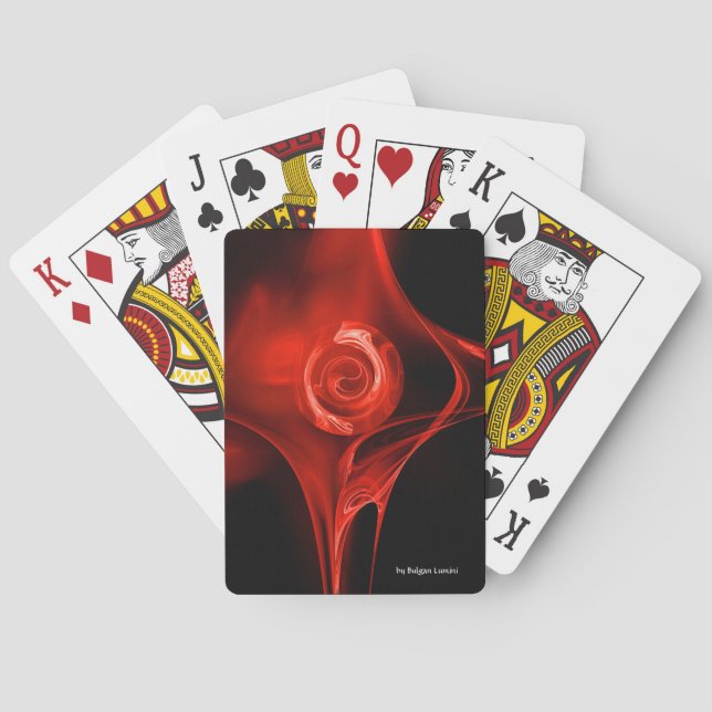 ROTE FRAKTAL ROSE IN SCHWARZ SPIELKARTEN (Rückseite)