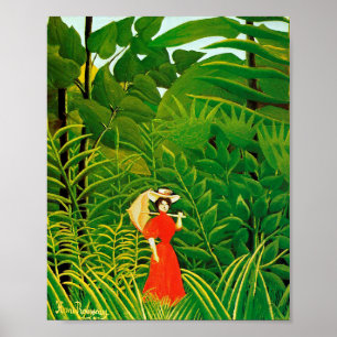 Rote Frau von Henri Rousseau im Wald Poster