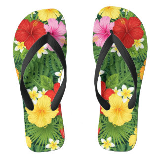 Rote Frauenschuhe mit Blumenmuster – Blumige Hauss Flip Flops