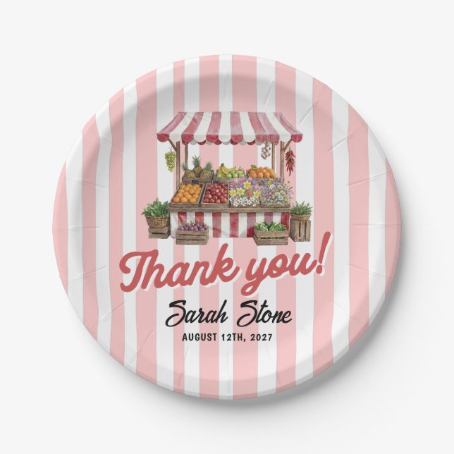 Rote Frisch-auf-dem-Markt-Brautparty Pappteller (Vorderseite)