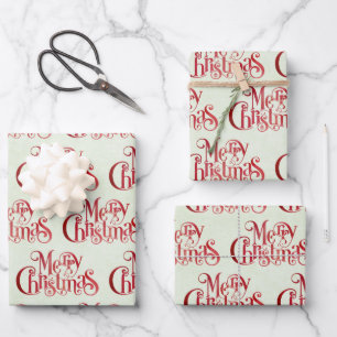 Rote Frohe Weihnachten Typografie Festliche Schrif Geschenkpapier Set
