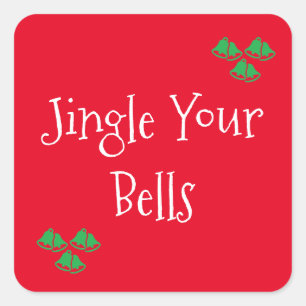 Rote & Fröhliche Jingle Bells Holiday-Aufkleber Quadratischer Aufkleber