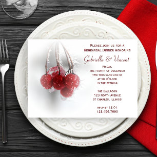 Rote Frostbeeren Winter Hochzeitsprobe Dinner Einladung