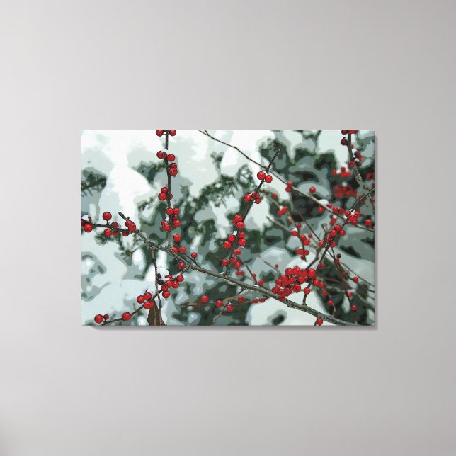Rote Frozen Berries Winter Gestricke Leinwand Art (Vorderseite)