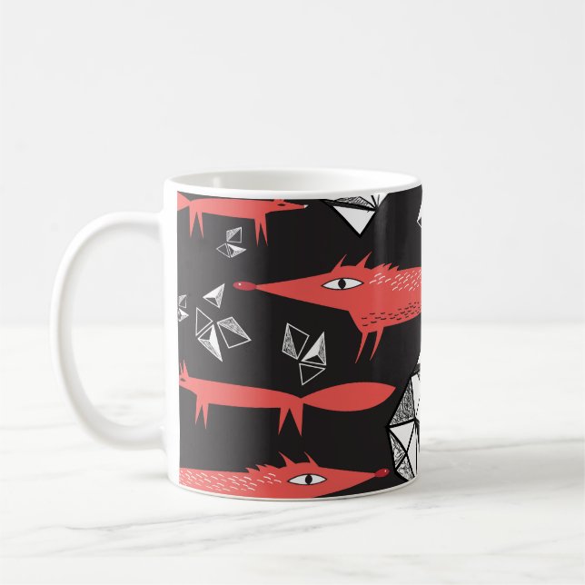 Rote Füchse: Dunkler Hintergrund Nahtlos. Kaffeetasse (Links)