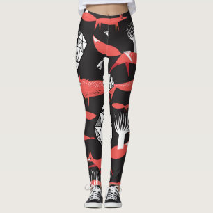 Rote Füchse: Dunkler Hintergrund Nahtlos. Leggings