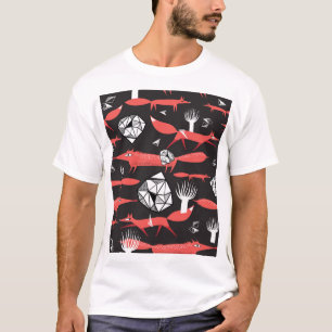 Rote Füchse: Dunkler Hintergrund Nahtlos. T-Shirt