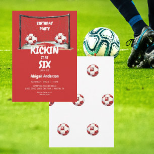 Rote Fußball-Geburtstagsfeier Kickin it Einladung
