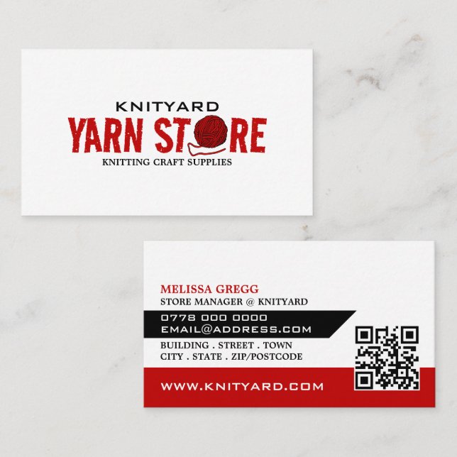 Rote Garne-Store-Logo, Knittershop, Garnspeicher Visitenkarte (Vorne/Hinten)