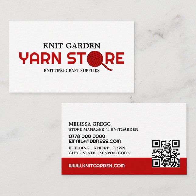 Rote Garne-Store-Logo, Knittershop, Garnspeicher Visitenkarte (Vorne/Hinten)
