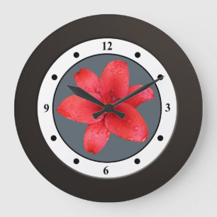 Rote Garten-mit BlumenBlumen-moderne Stellen Große Wanduhr