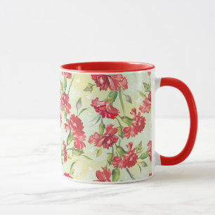 Rote Gartennelken auf Grün mit Schmetterlingen Tasse