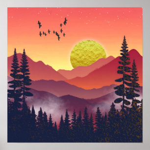 Rote Gebirgslandschaft Poster