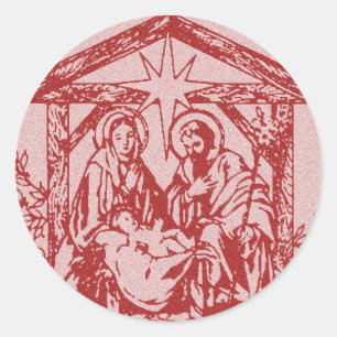 Rote Geburt Christi Runder Aufkleber