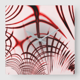 Rote, gekrümmte Spuren auf hellem Hintergrund Quadratische Wanduhr