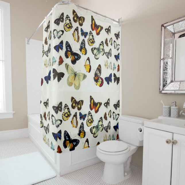 ROTE GELBE BLAUE WHITE BUTTERFLIES Schönheit Natur Duschvorhang (Beispiel)