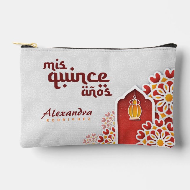 Rote Gelbe Blume Arabian Nacht Quinceñera Zubehörtasche (Vorderseite)