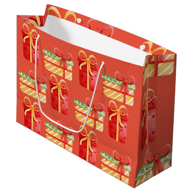 Rote, gelbe Geschenke Rotes Orange Große Geschenkt Geschenktüte (Vorderseite Schrägansicht)