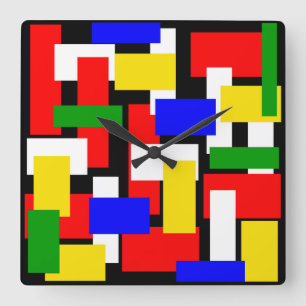 Rote, Gelbe, Schwarze, Blau-und Grün-Blöcke Quadratische Wanduhr