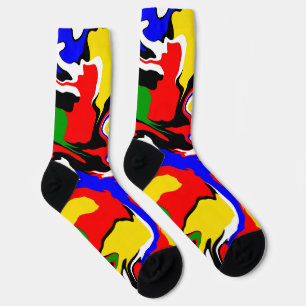 Rote, gelbe, schwarze, blaue und grüne Wirbel Socken