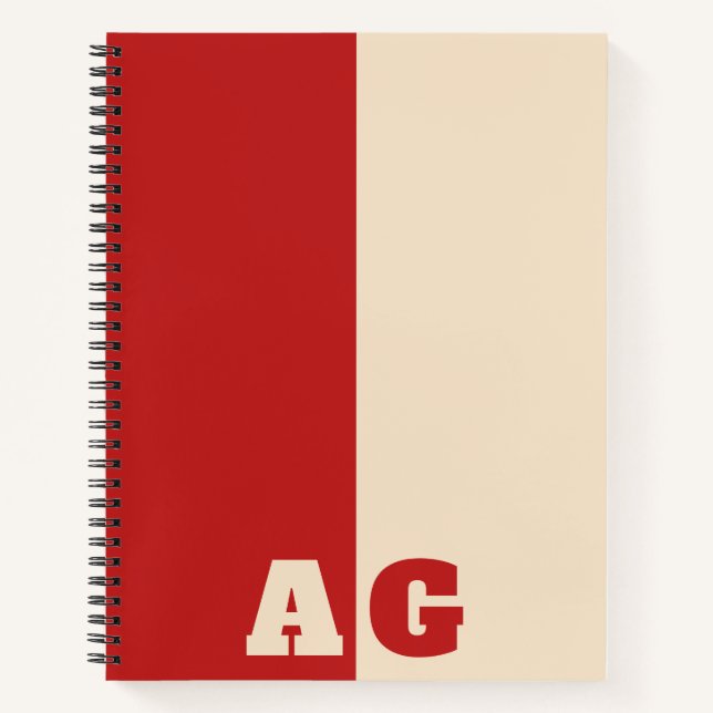 Rote gelbe Streifen Fette Monogramm Notizbuch (Vorderseite)
