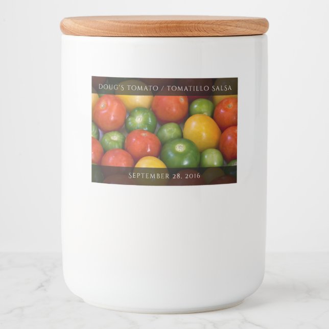 Rote Gelbe Tomaten/Paradeiser und grüne Tomatillos Lebensmitteletikett (Vorderseite)