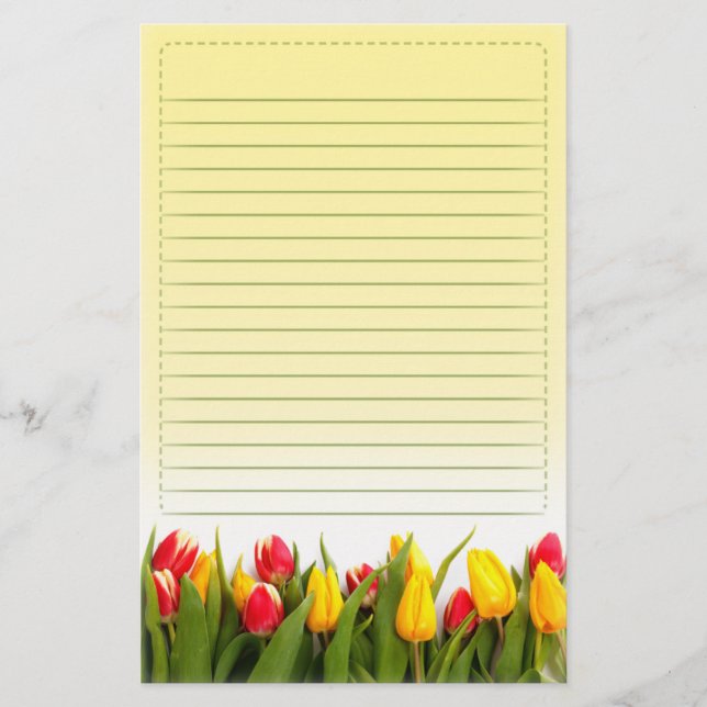Rote gelbe Tulpe-Blumen-gelber Hintergrund Briefpapier (Vorderseite)