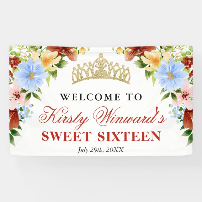 Rote, gelbe und blaue Blumen Herzlich Willkommen S Banner (Horizontal)