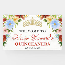 Rote, gelbe und blaue Blumen Willkommen in der Qui Banner