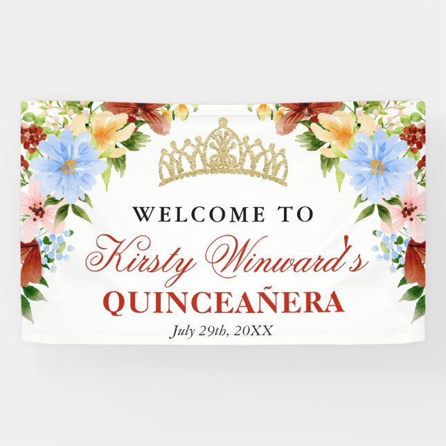 Rote, gelbe und blaue Blumen Willkommen in der Qui Banner (Horizontal)