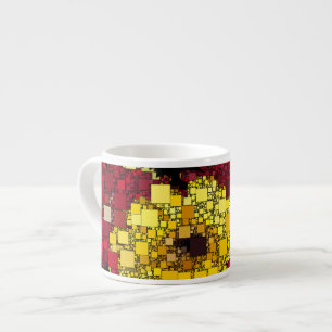 Rote, gelbe und goldene Mini-Boxen Hintergrund Espressotasse
