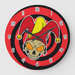 Rote Gelbe Wirbel Augen Toter Joker (Rund) Große Wanduhr