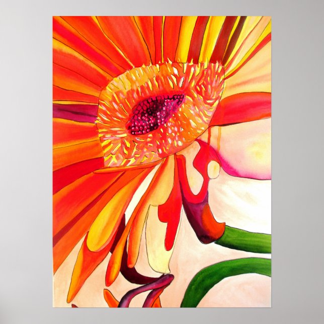 Rote Gerbera Blume Aquarellmalerei Poster (Vorne)