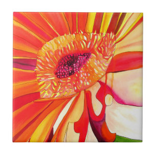 Rote Gerbera-Blume Watercolor-Malereikunst Fliese
