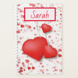 Rote gescatterte Herzen und Liebe Personalisiert Planer