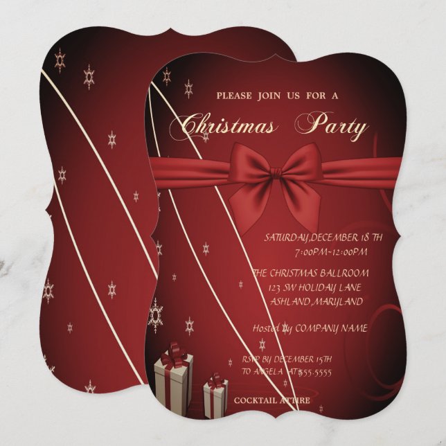 Rote Geschenke, Bow Company Weihnachten Party Einladung (Vorne/Hinten)