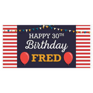 Rote gestreifte Ballon-große Geburtstags-Fahne